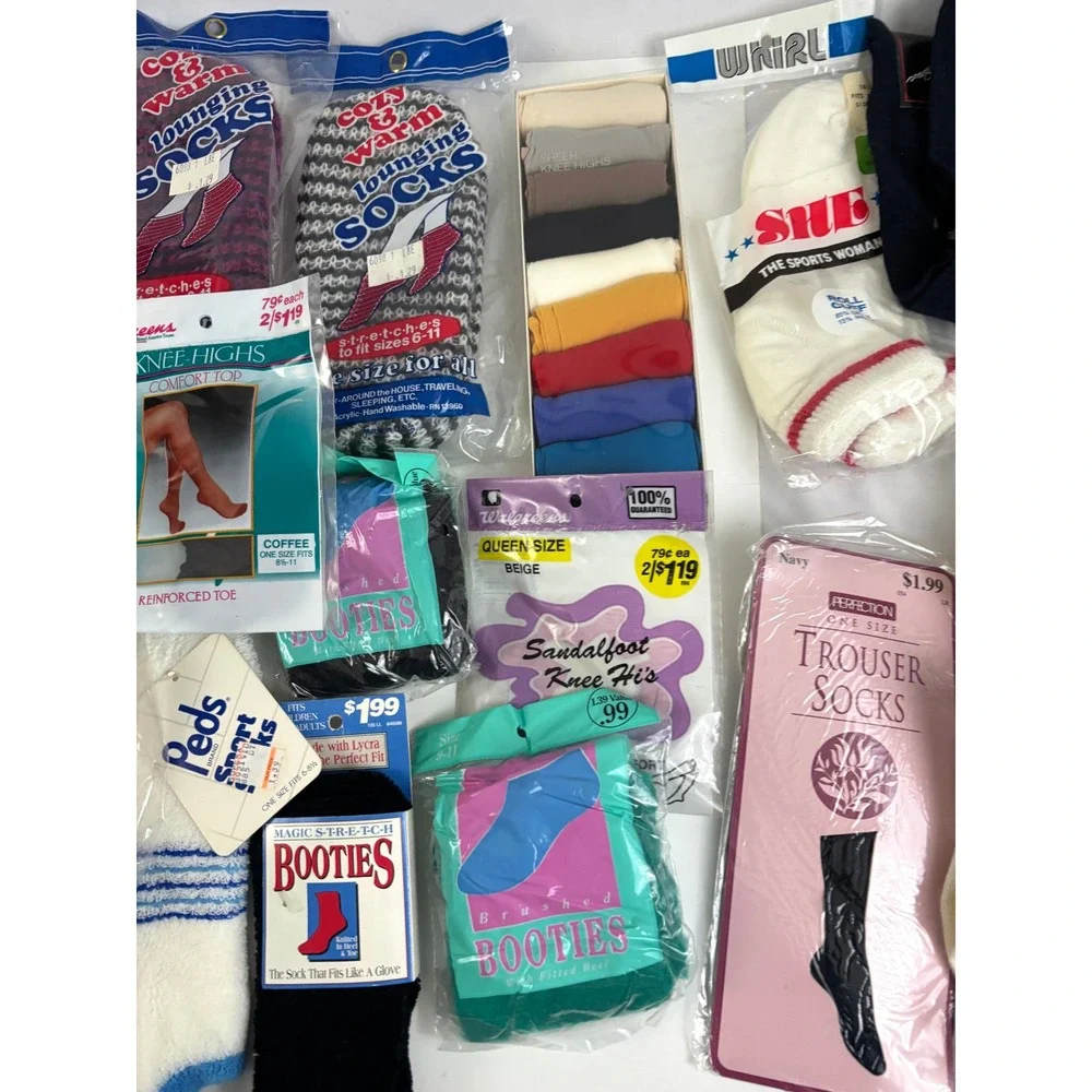 80s 90s Deadstock Women's Socks &‎ Knee Highs Lot 29 Packs NOS Vintage